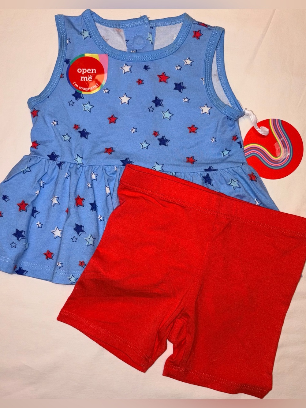 Magnetic Me Red White & Bluetiful Magnetic Modal top & shorts sz 9-12 months NWT
